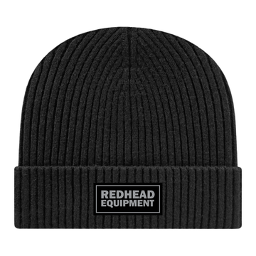 Black Leather Patch Cuffed Toque