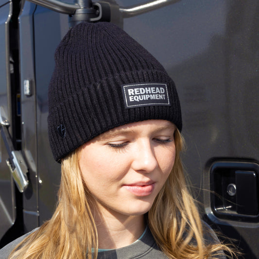 Black Leather Patch Cuffed Toque